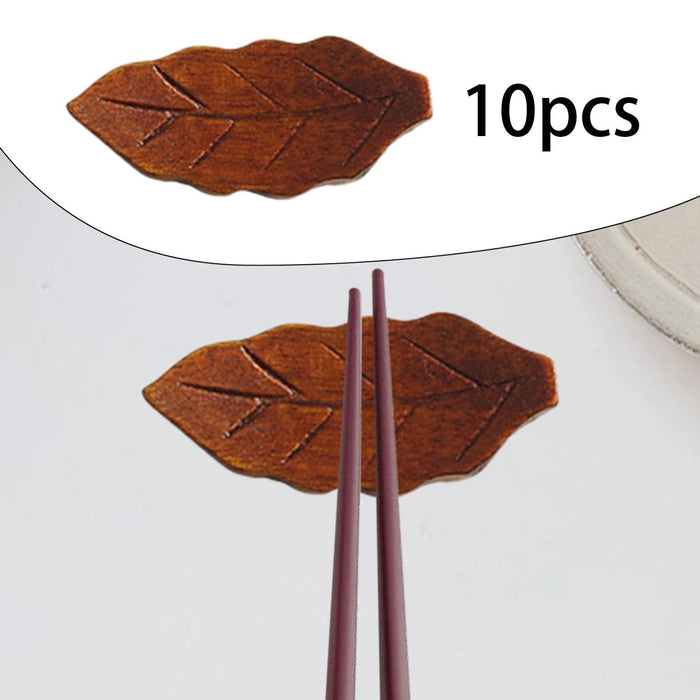 10 Pieces Wooden Chopstick Holders Chopstick Rest for Hotels Spoon Tableware Leaf