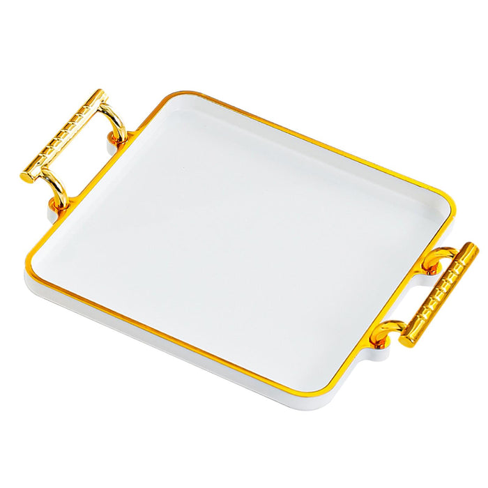 Serving Tray Rectangular with Handles Countertop Organizer for Hotel Parties Porcelain White