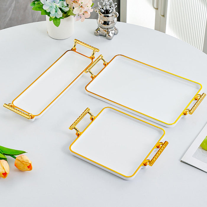 Serving Tray Rectangular with Handles Cosmetic Storage Tray for Kitchen Home Porcelain white