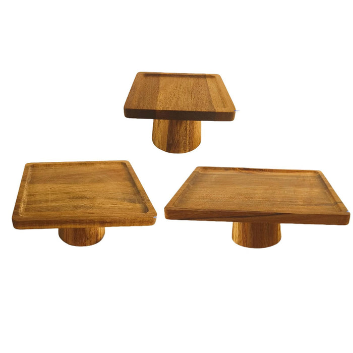 Square Wood Cake Display Stand Accessory for Donuts, Fruits Cupcake Pedestal 15cmx9.5cm