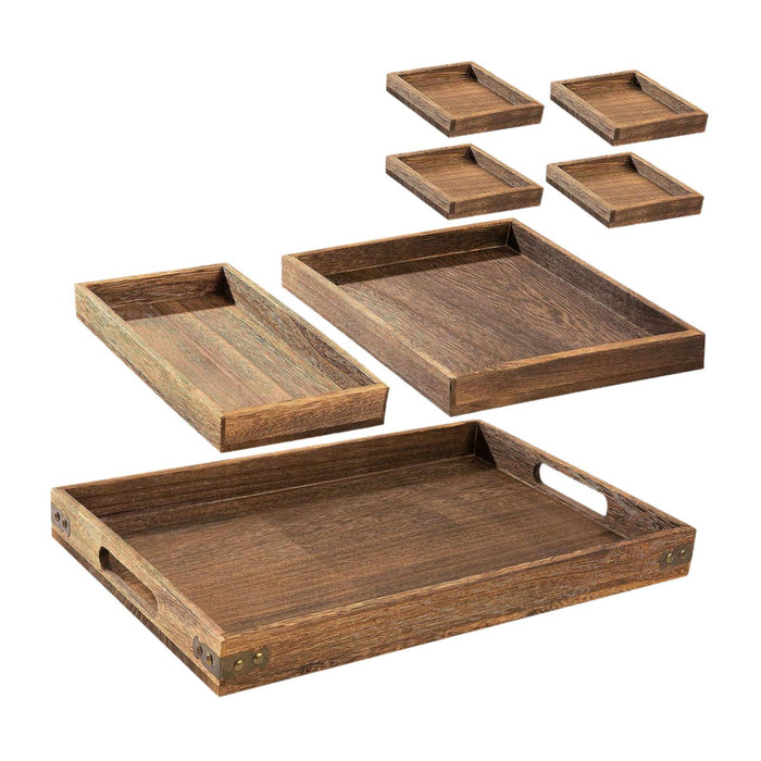 7Pcs Wooden Serving Trays Coffee Tea Tray for Kitchen Coffee Table Breakfast