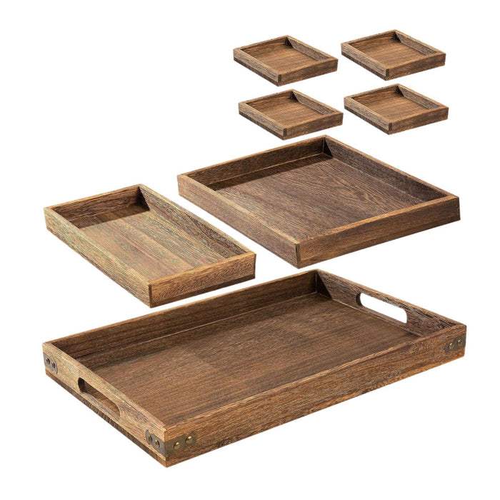 7Pcs Wooden Serving Trays Coffee Tea Tray for Kitchen Coffee Table Breakfast