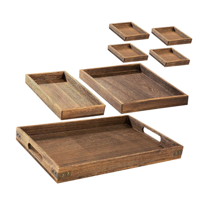 7Pcs Wooden Serving Trays Coffee Tea Tray for Kitchen Coffee Table Breakfast