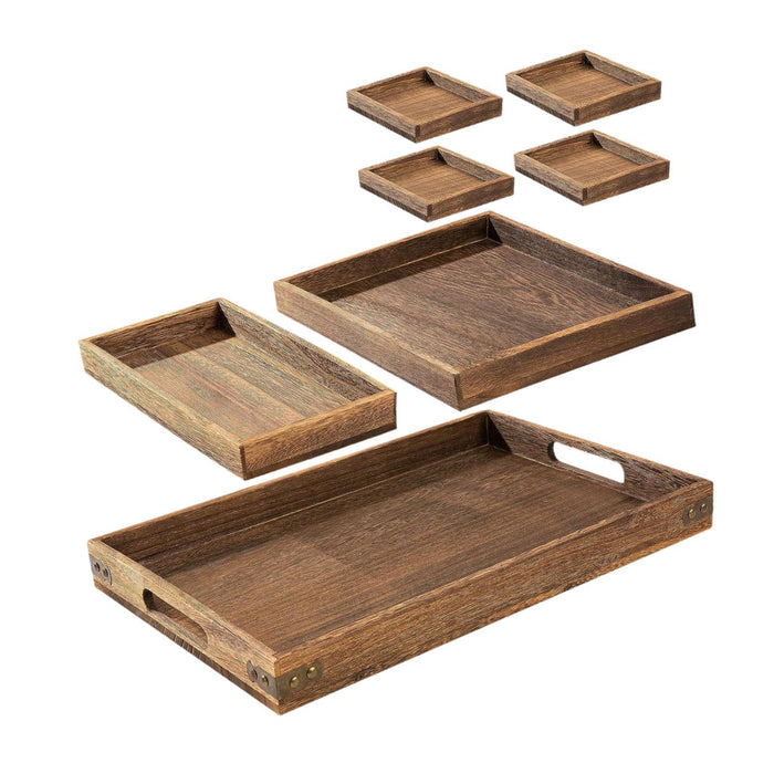 7Pcs Wooden Serving Trays Coffee Tea Tray for Kitchen Coffee Table Breakfast