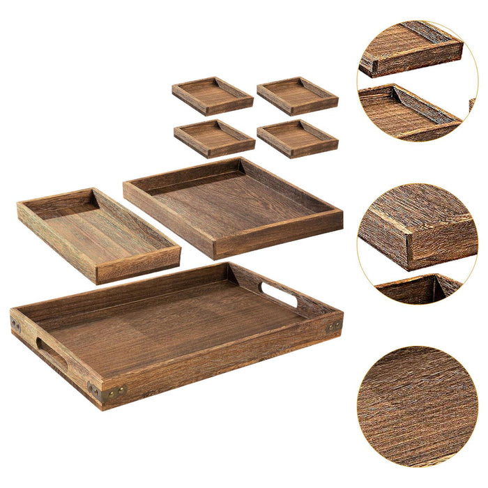 7Pcs Wooden Serving Trays Coffee Tea Tray for Kitchen Coffee Table Breakfast