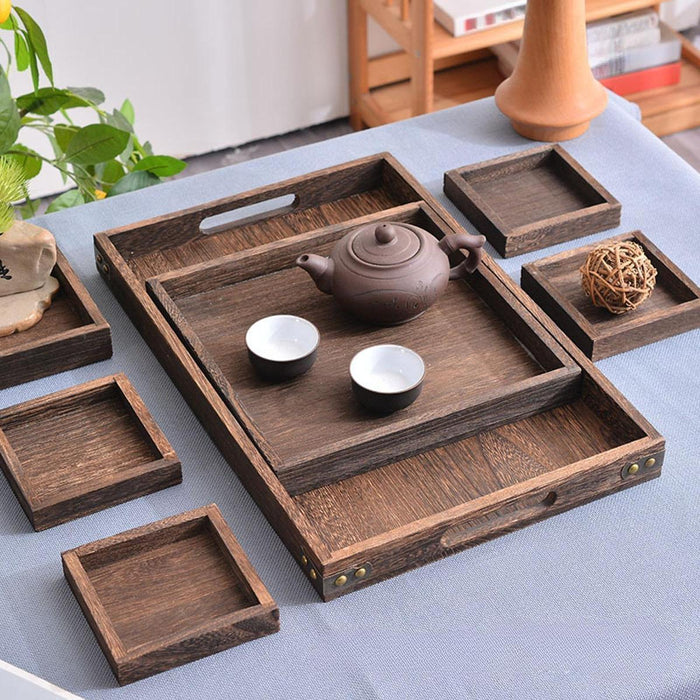 7Pcs Wooden Serving Trays Coffee Tea Tray for Kitchen Coffee Table Breakfast