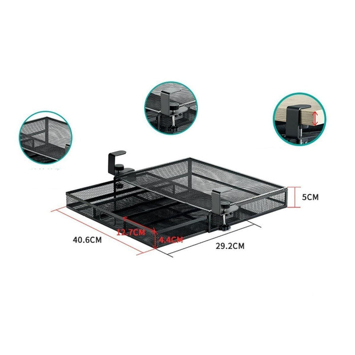 Under Desk Drawer Basket Metal Slide Out for Kitchen Cupboard Desktop