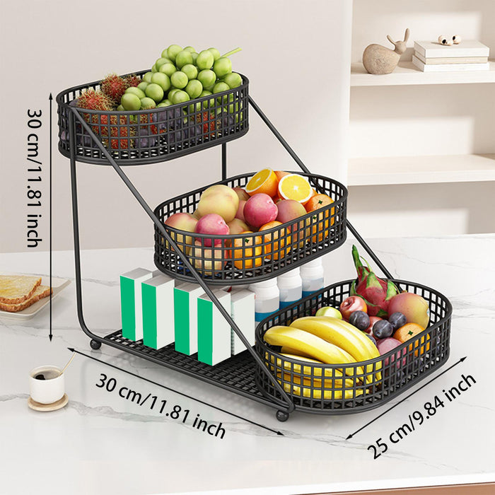 3 Tier Fruit Basket Counter Large Capacity Container Vegetables Storage Rack black