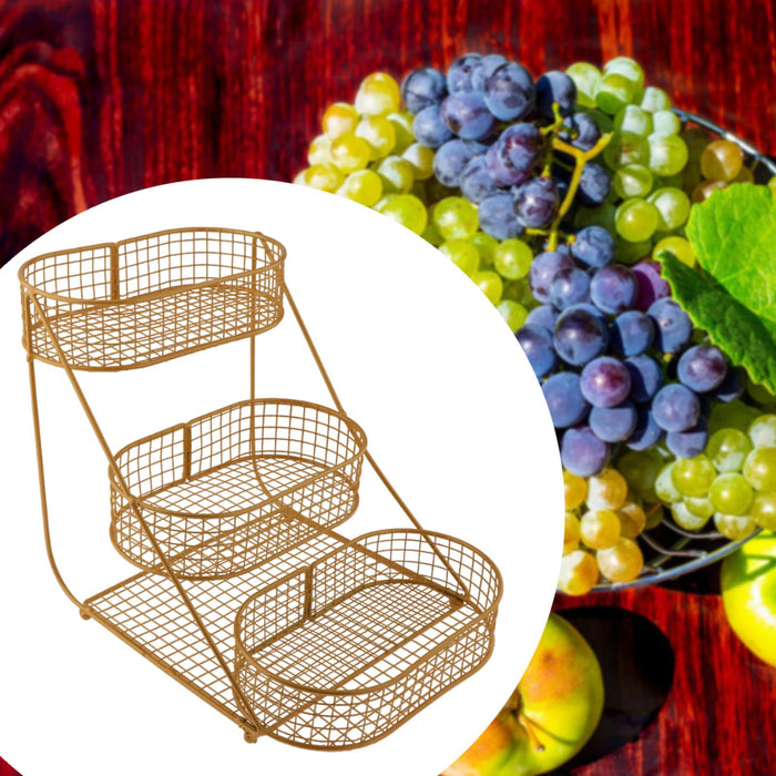 3 Tier Fruit Basket Counter Large Capacity Container Vegetables Storage Rack gold