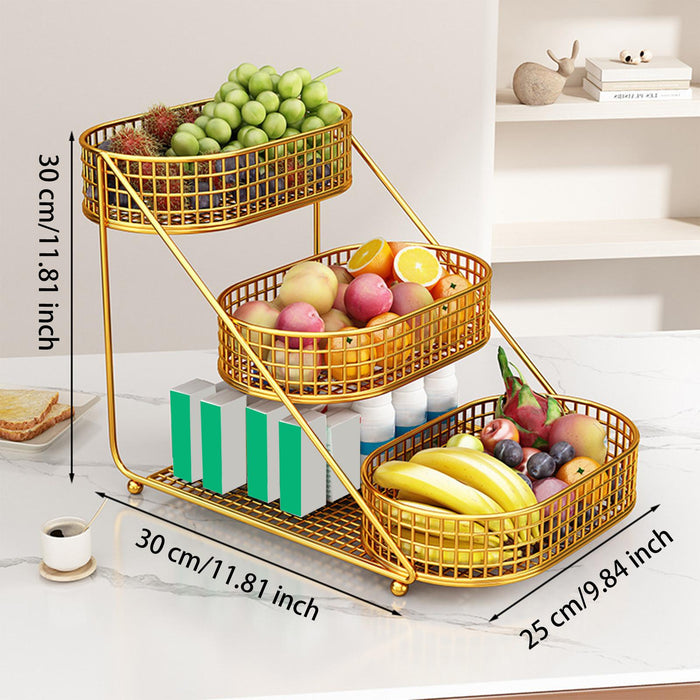 3 Tier Fruit Basket Counter Large Capacity Container Vegetables Storage Rack gold