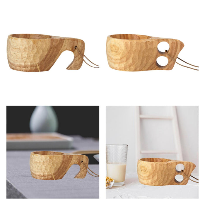 Traditional Camp Cup Drinking Milk Hiking Lightweight Nordic Style Wood Mug Single hole cup