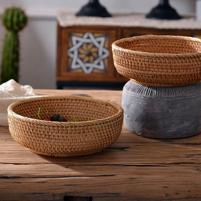 Rattan Basket Storage Basket Decorative Woven Bowl for Food Bread Vegetables Small