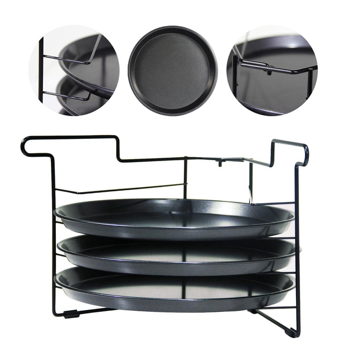 Pizza Pan Rack Space Saving 4 Layer Display Stand for Picnic Pizzerias Party with 3pcs 11 in Pan