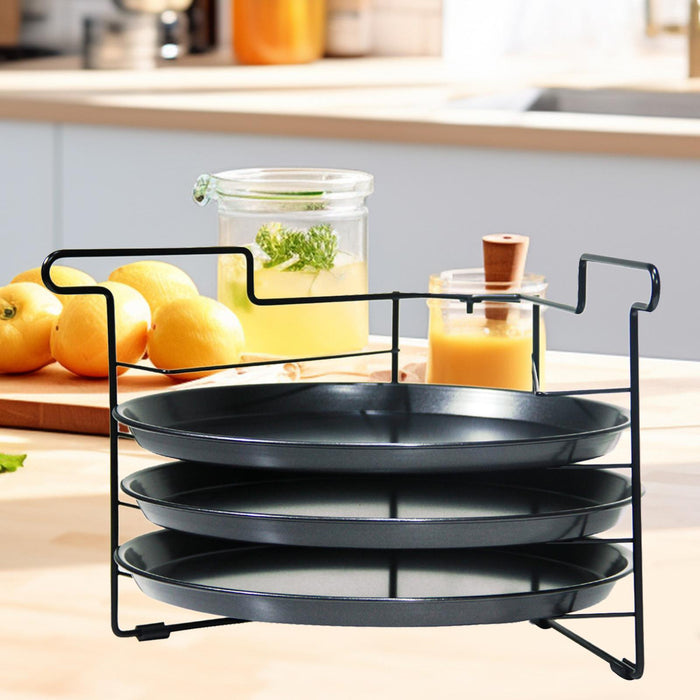 Pizza Pan Rack Space Saving 4 Layer Display Stand for Picnic Pizzerias Party with 3pcs 11 in Pan