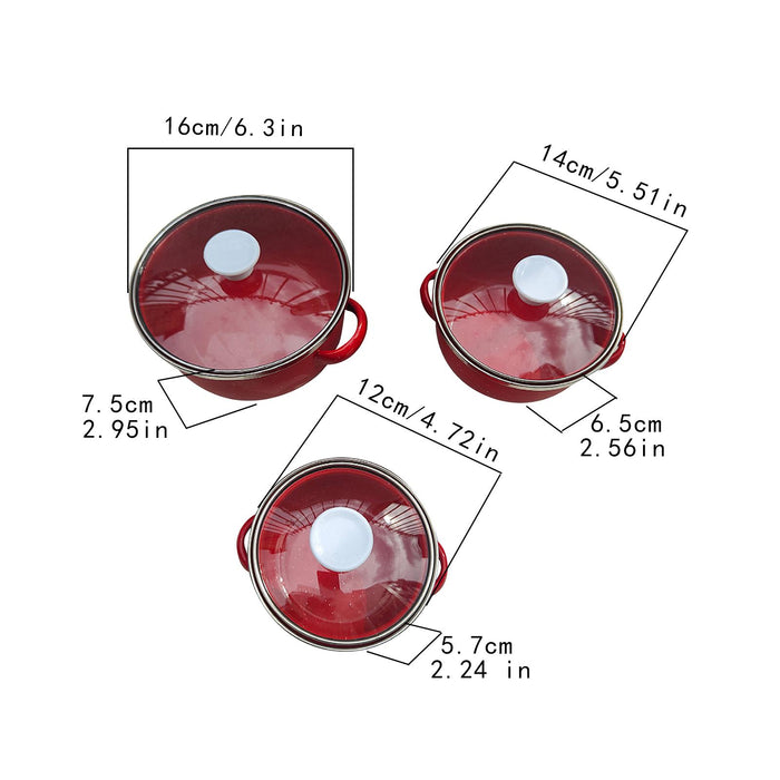 3Pcs Enamel Mini Pot Set Universal Portable Enamel Cookware Set Cooking Home red