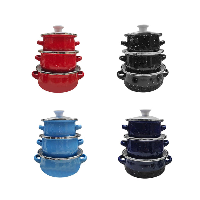 3Pcs Enamel Mini Pot Set Universal Portable Enamel Cookware Set Cooking Home red