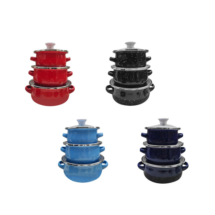 3Pcs Enamel Mini Pot Set Universal Portable Enamel Cookware Set Cooking Home red