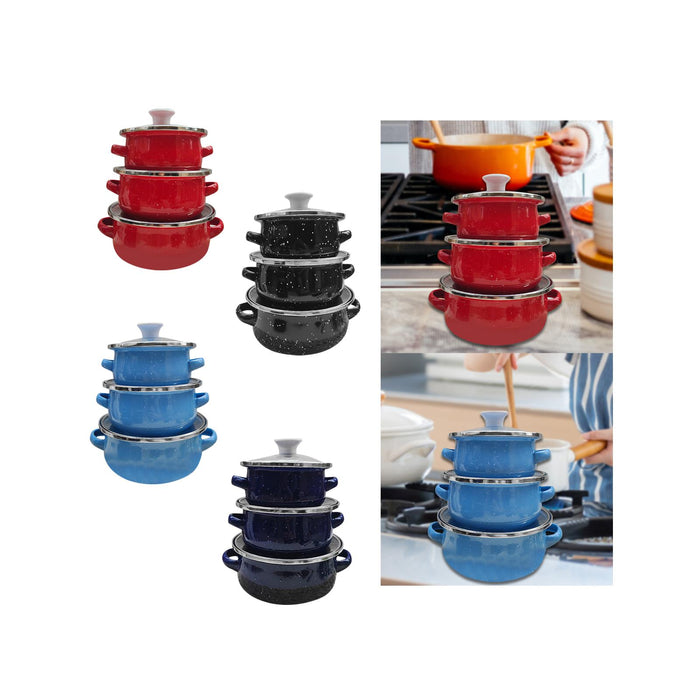 3Pcs Enamel Mini Pot Set Universal Portable Enamel Cookware Set Cooking Home red