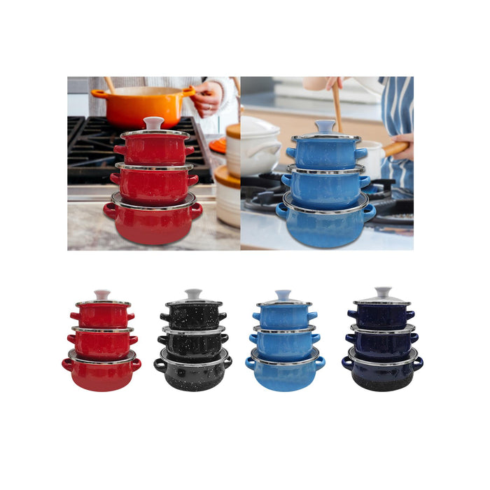 3Pcs Enamel Mini Pot Set Universal Portable Enamel Cookware Set Cooking Home red