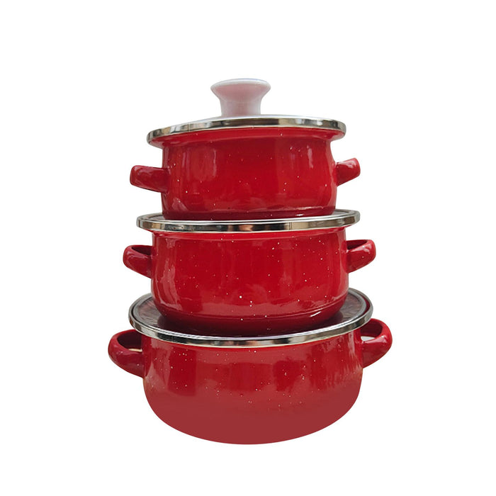 3Pcs Enamel Mini Pot Set Universal Portable Enamel Cookware Set Cooking Home red