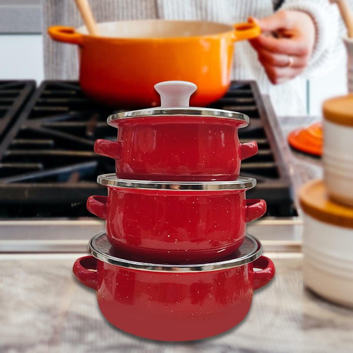 3Pcs Enamel Mini Pot Set Universal Portable Enamel Cookware Set Cooking Home red