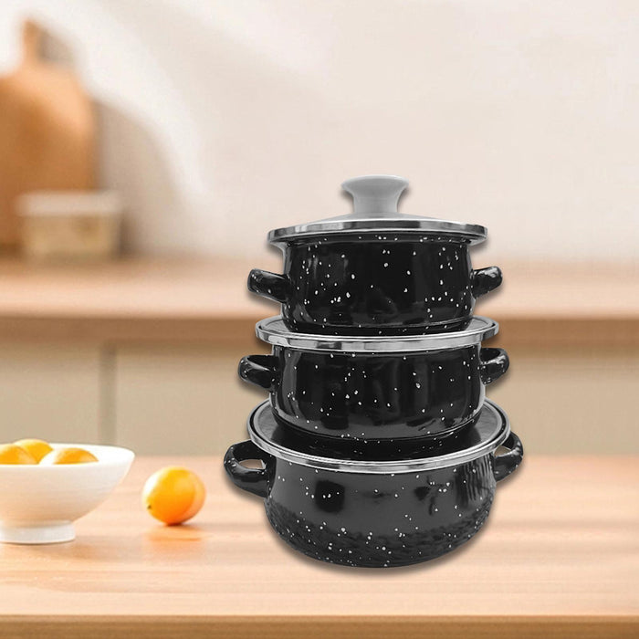 3Pcs Enamel Mini Pot Set Universal Portable Enamel Cookware Set Cooking Home black