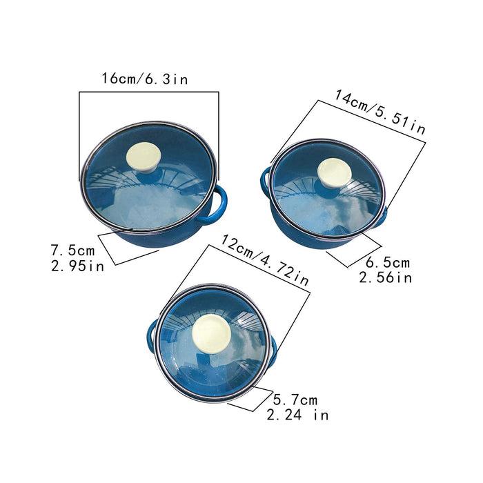 3Pcs Enamel Mini Pot Set Universal Portable Enamel Cookware Set Cooking Home light blue