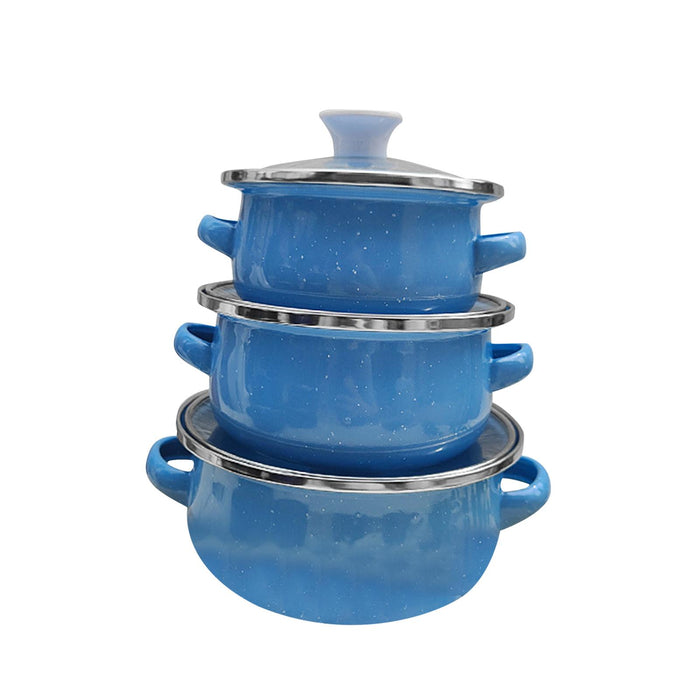 3Pcs Enamel Mini Pot Set Universal Portable Enamel Cookware Set Cooking Home light blue