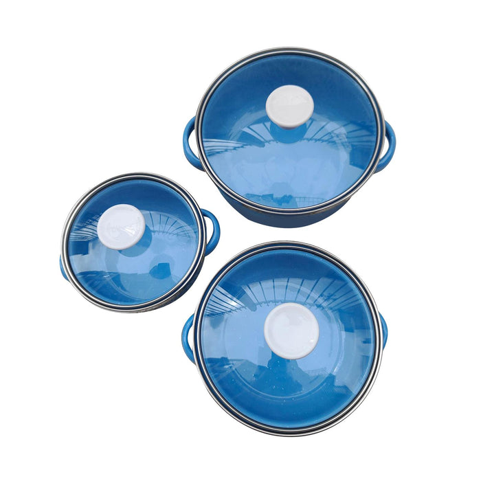 3Pcs Enamel Mini Pot Set Universal Portable Enamel Cookware Set Cooking Home light blue