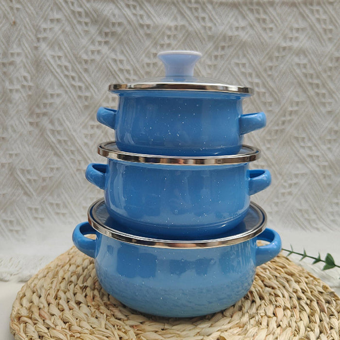 3Pcs Enamel Mini Pot Set Universal Portable Enamel Cookware Set Cooking Home light blue