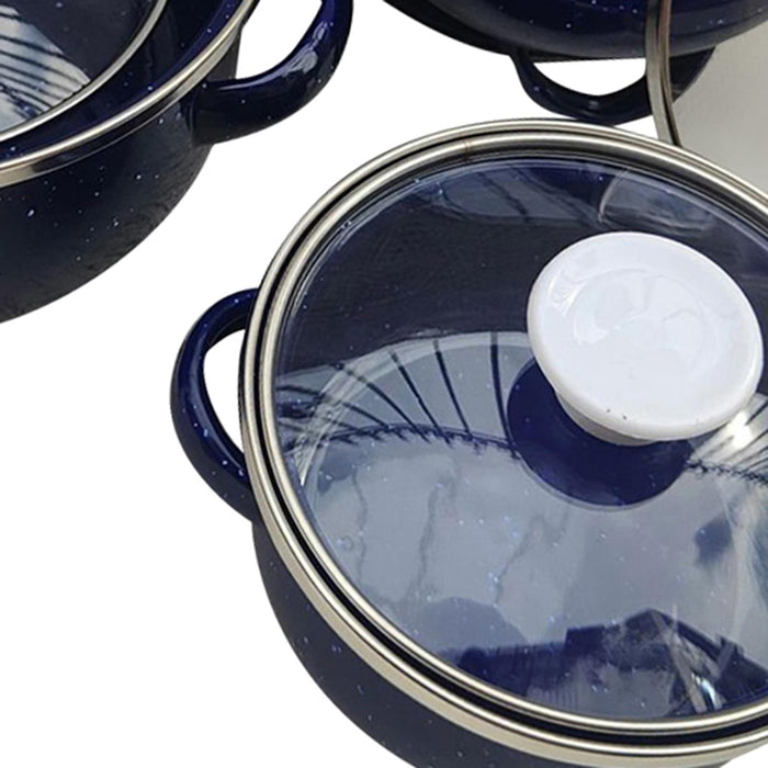 3Pcs Enamel Mini Pot Set Universal Portable Enamel Cookware Set Cooking Home dark blue