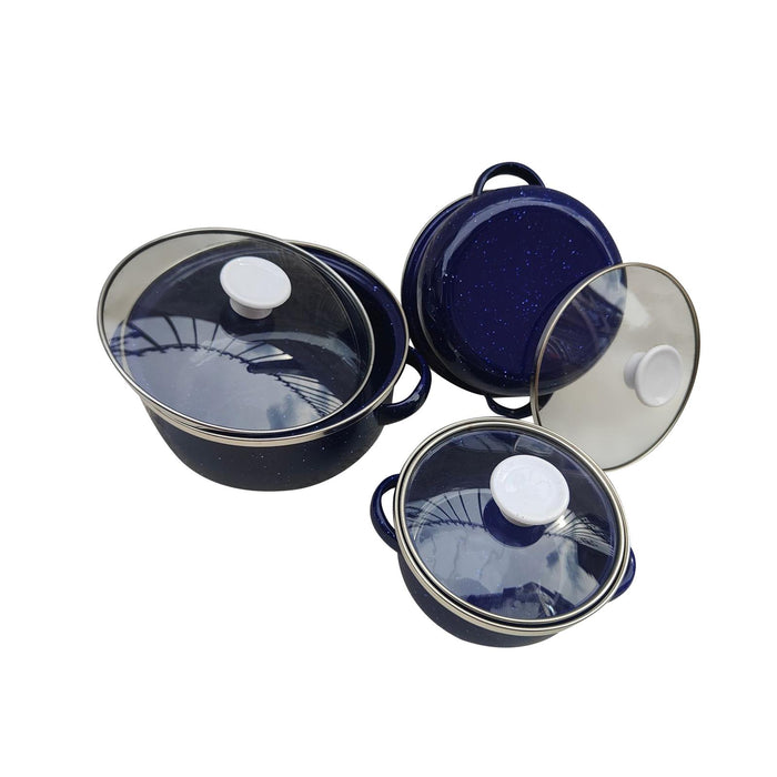 3Pcs Enamel Mini Pot Set Universal Portable Enamel Cookware Set Cooking Home dark blue