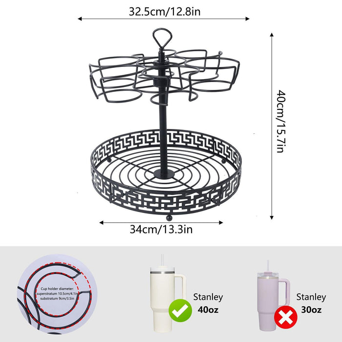 Water Bottle Storage Rack Kitchen Organization Metal Rotating Tumbler Holder 1 Tier