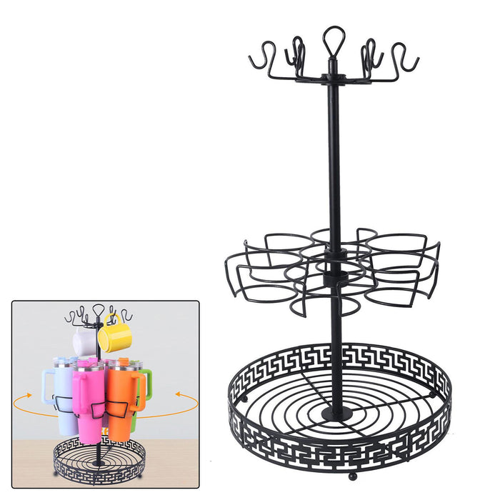 Water Bottle Storage Rack Kitchen Organization Metal Rotating Tumbler Holder 2 Tier