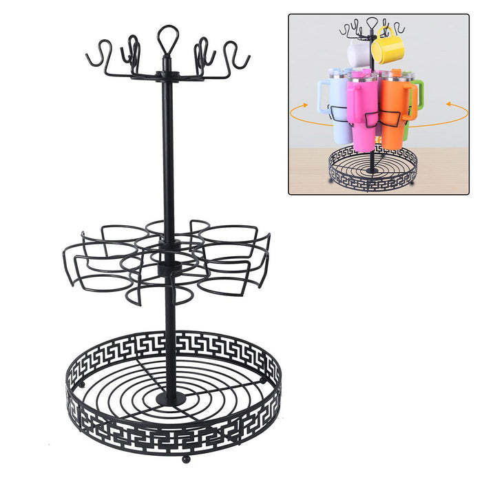 Water Bottle Storage Rack Kitchen Organization Metal Rotating Tumbler Holder 2 Tier