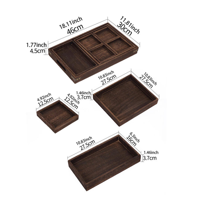 Wooden Serving Platter Tableware Nesting Food Tray for Salads Drinks Dessert