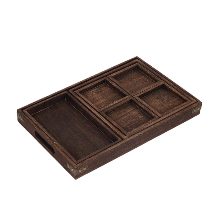 Wooden Serving Platter Tableware Nesting Food Tray for Salads Drinks Dessert