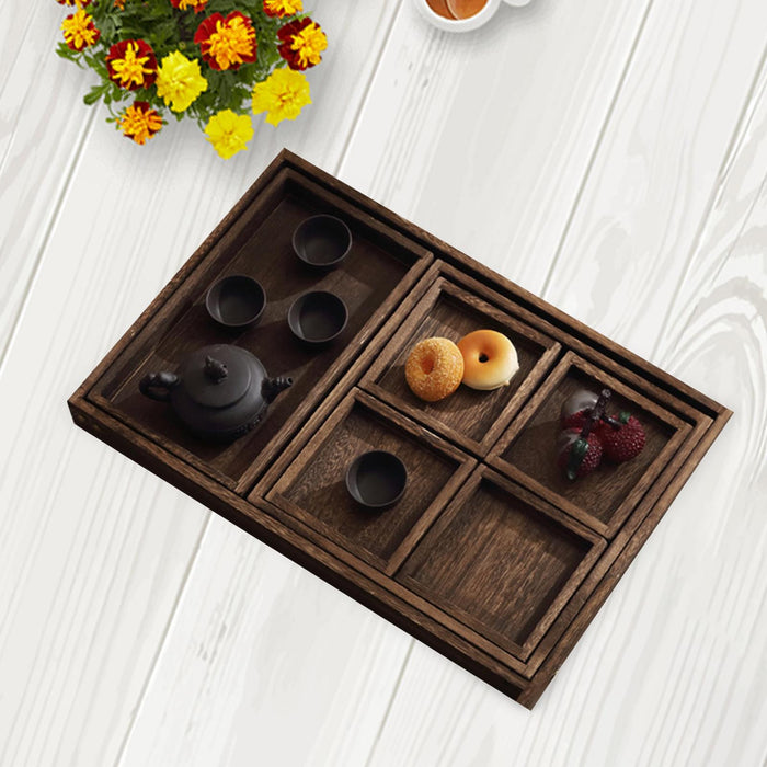 Wooden Serving Platter Tableware Nesting Food Tray for Salads Drinks Dessert