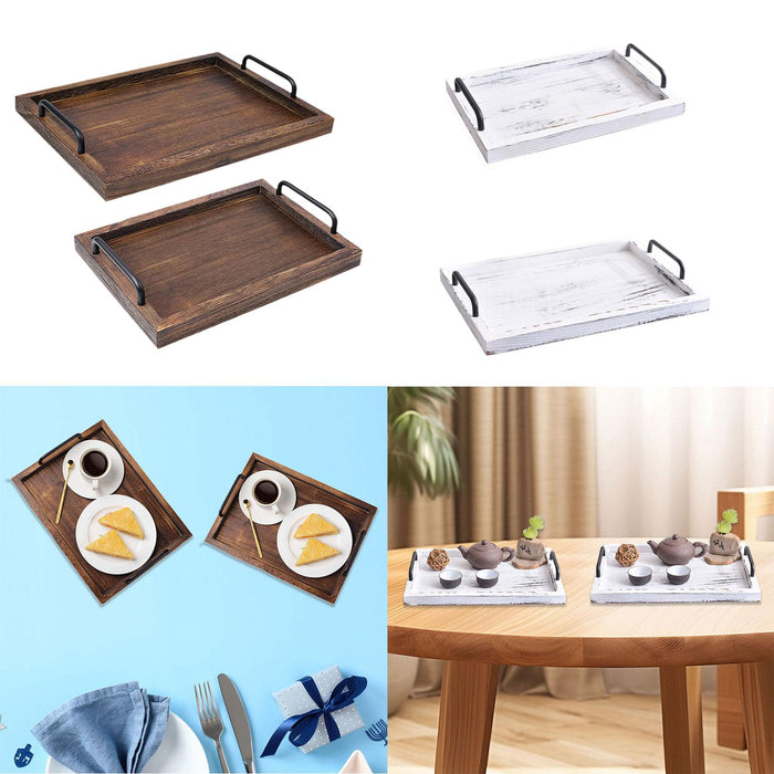 2x Rustic Serving Trays Multipurpose Rectangular Stylish for Tea Food Coffee black brown