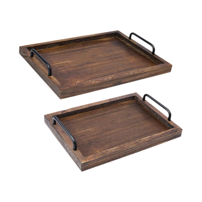 2x Rustic Serving Trays Multipurpose Rectangular Stylish for Tea Food Coffee black brown