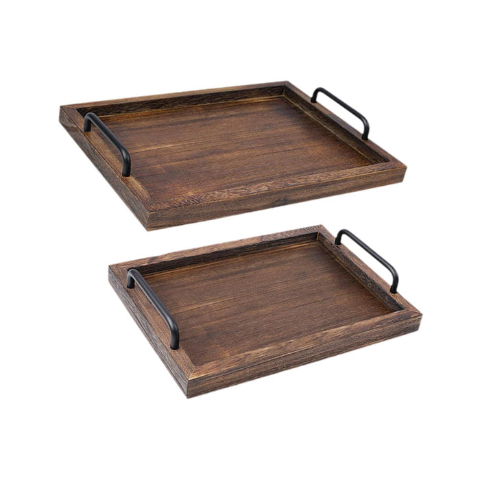 2x Rustic Serving Trays Multipurpose Rectangular Stylish for Tea Food Coffee black brown