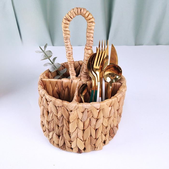 Wicker Flatware Organizer for Countertop Woven for Dining Room Forks Kitchen