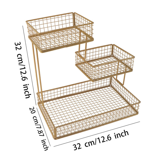 Fruit Basket Bowl Container Counter Top Multi Tier Metal Wire Storage Basket gold