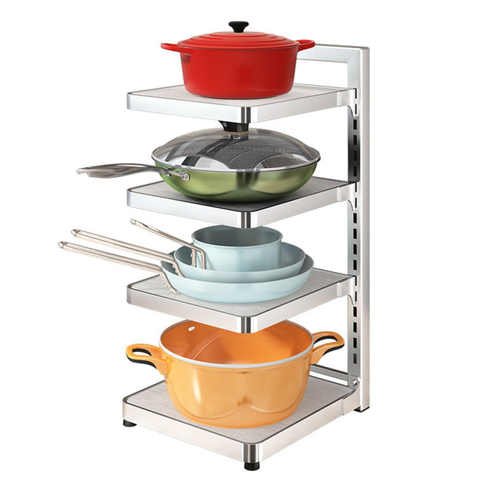 Pot Pan Rack Adjustable Height Standing Pot Rack for Countertop Home Cabinet 4 Tier