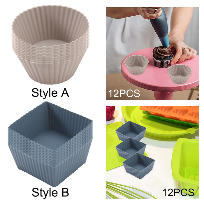 12Pcs Silicone Baking Cup Mini Egg Tart Pans Cake Molds for Holiday Desserts Round Gray