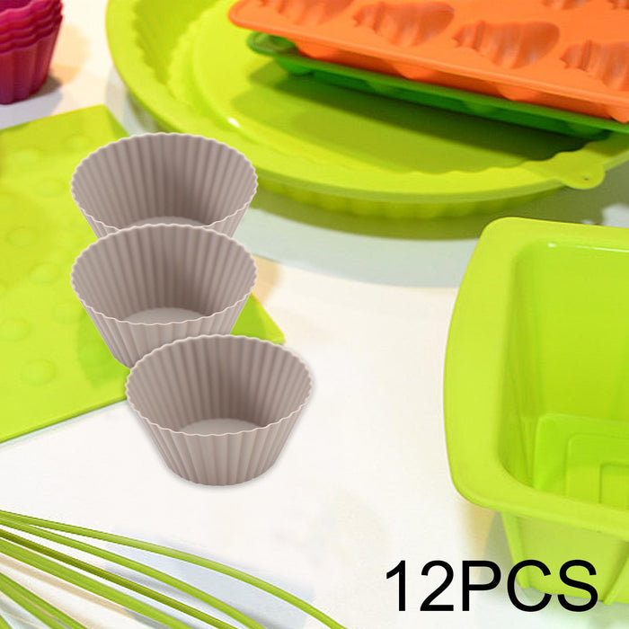 12Pcs Silicone Baking Cup Mini Egg Tart Pans Cake Molds for Holiday Desserts Round Gray