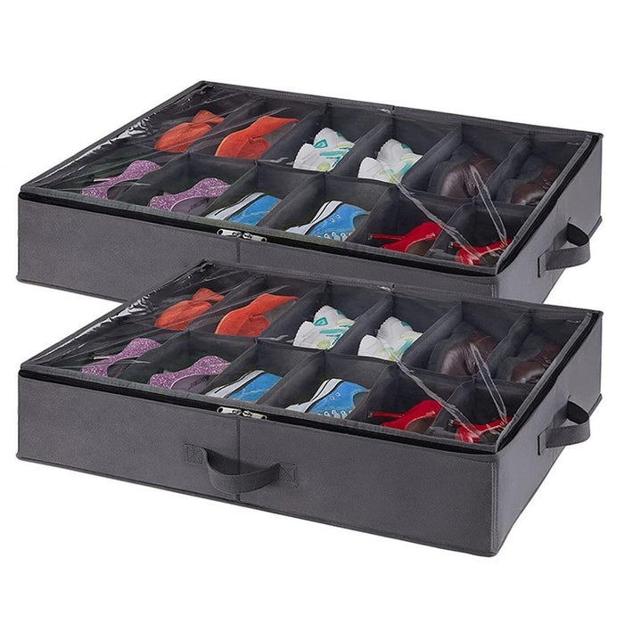 Under Bed Shoe Box Folding 12 Grids Fabric for Sneakers Flip Flop High Heels