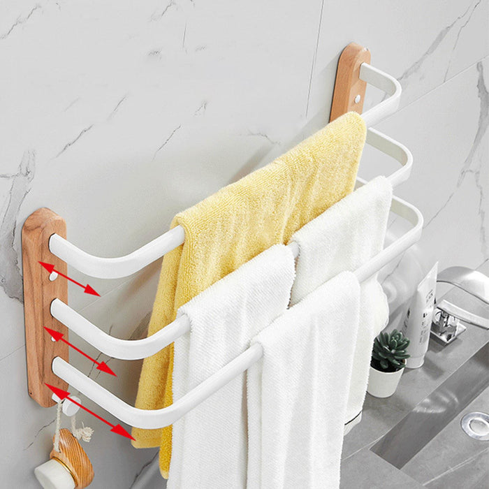 Towel Hanging Rod with Wood Base Towel Holder for Living Room Toilet double layer