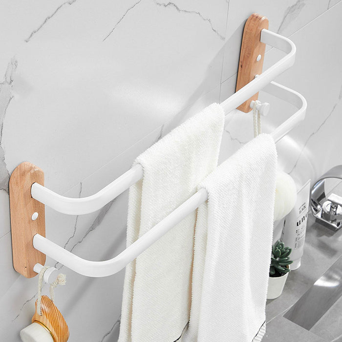 Towel Hanging Rod with Wood Base Towel Holder for Living Room Toilet double layer