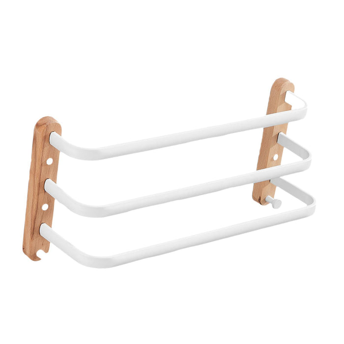 Towel Hanging Rod with Wood Base Towel Holder for Living Room Toilet three layer